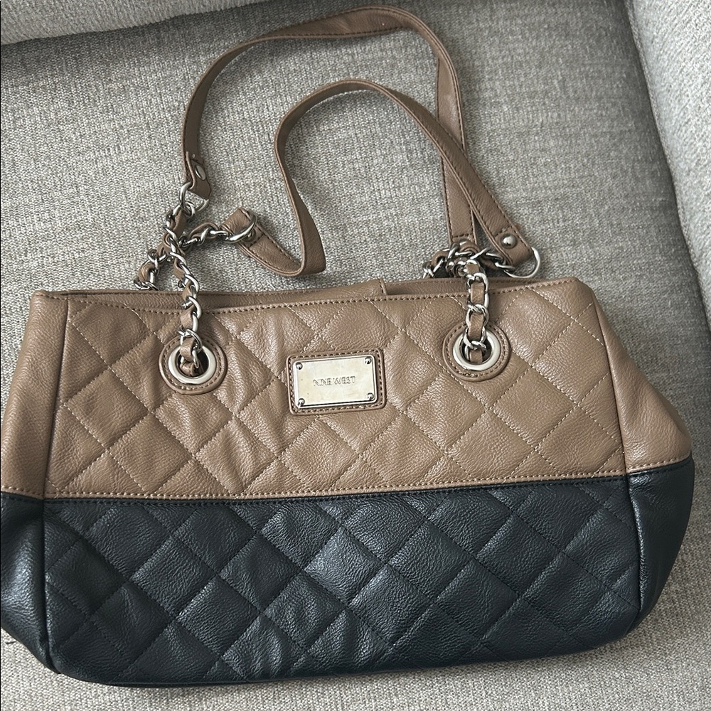 Nine West Tan and Black Quilted Shoulder Bag